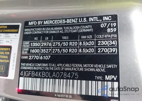 2020 Mercedes-Benz Gle 350 4Matic z USA, uszkodzony, nr VIN 4JGFB4KB0LA078475